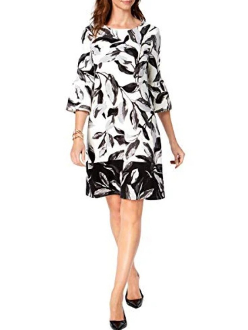 Alfani Women Luxe Jungle Black Leaves Dress 12P